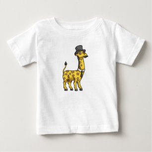 Camiseta Para Bebê Girafa como Cavalheiro com Chapéu, Gravata e Bigod