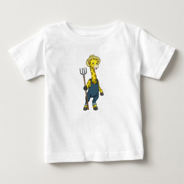 Camiseta Para Bebê Girafa como Fazendeiro com Forcado (Frente)