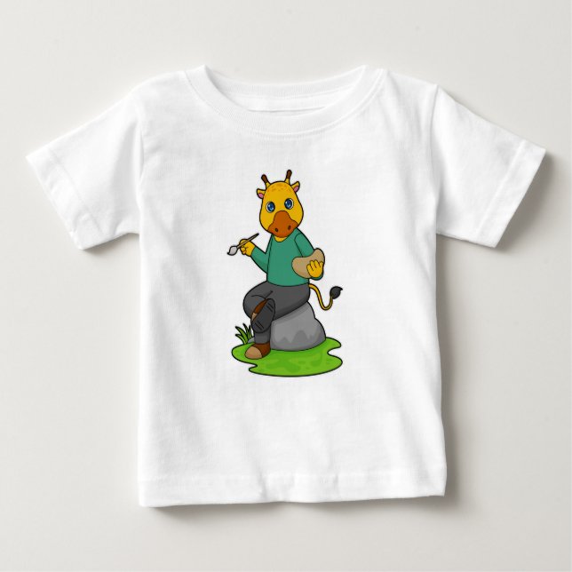 Camiseta Para Bebê Girafa como Pintor com Pintor (Frente)