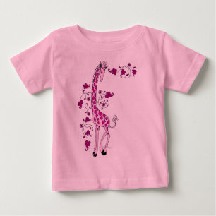 Camiseta Para Bebê Girafa cor-de-rosa bonito
