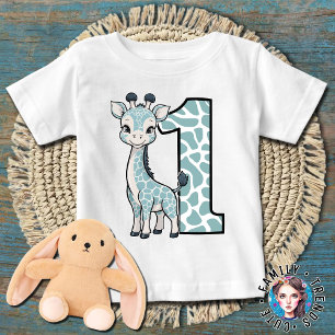 Camiseta Para Bebê girafa de 1º aniversário