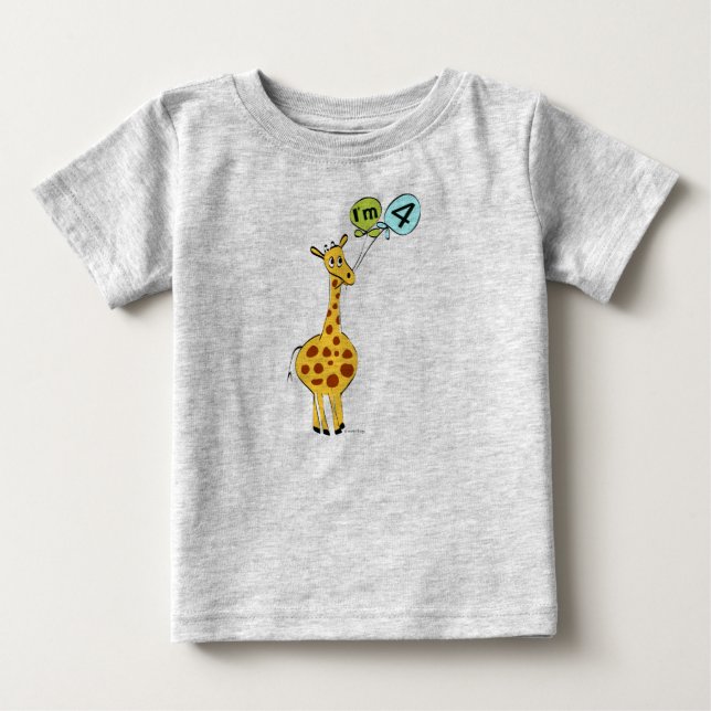 Camiseta Para Bebê Girafa de 4º aniversário (Frente)
