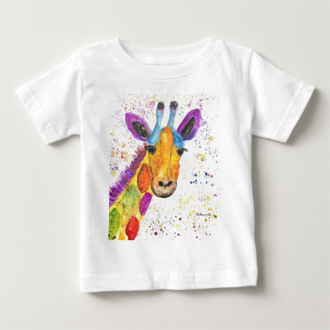 Camiseta Para Bebê Girafa de aquarela animal Safari crianças humorada (Frente)
