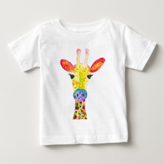 Camiseta Para Bebê Girafa de aquarela animal Safari crianças zoo (Frente)