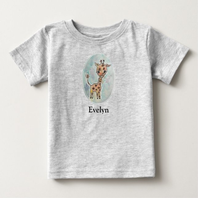 Camiseta Para Bebê Girafa de Aquarela Pintada à Mão Personalizada (Frente)