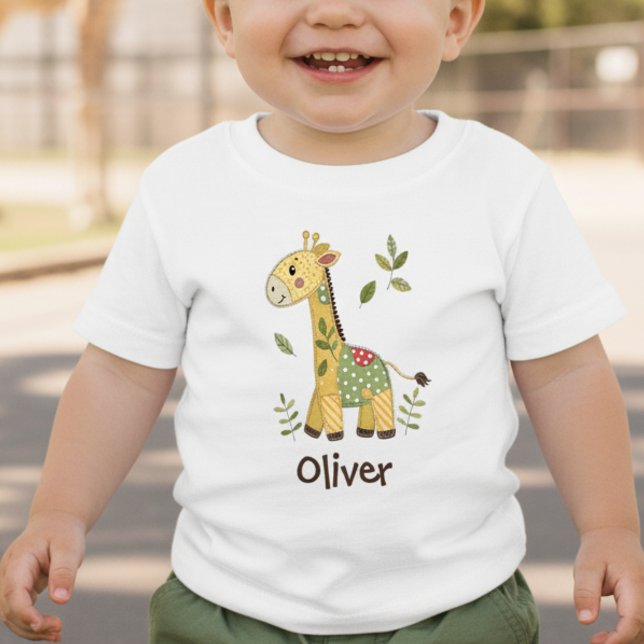 Camiseta Para Bebê Girafa de Patchwork Fofa (Criador carregado)