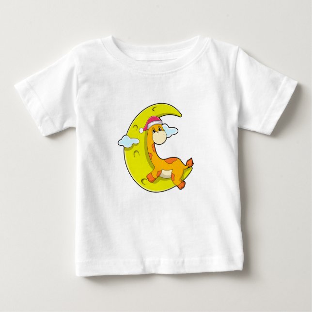 Camiseta Para Bebê Girafa dormindo com lua (Frente)