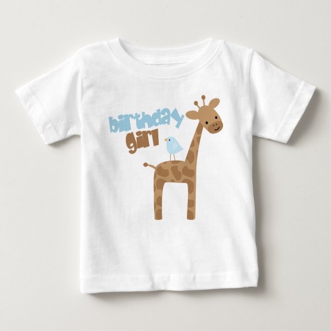 Camiseta Para Bebê Girafa e aves bonitas de aniversário (Frente)