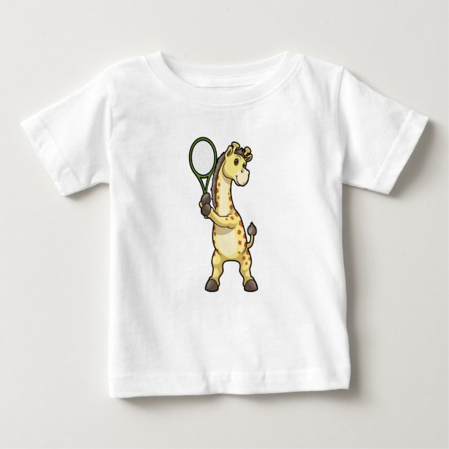 Camiseta Para Bebê Girafa em Tênis com raquete Tênis (Frente)