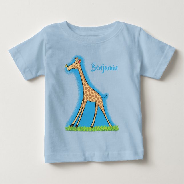 Camiseta Para Bebê Girafa feliz fofa com desenho de borboleta (Frente)