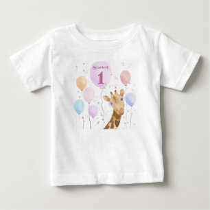 Camiseta Para Bebê Girafa Fofa Balão Colorido Menina Aniversário