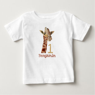 Camiseta Para Bebê Girafa Fofa Personalizada Nome Primeiro Aniversári
