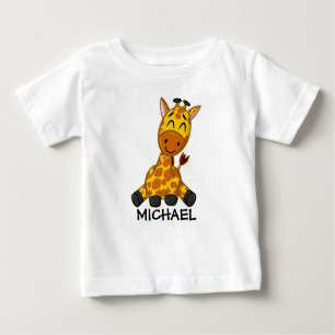 Camiseta Para Bebê Girafa, Girafa Selva - Nome Zoo Safari