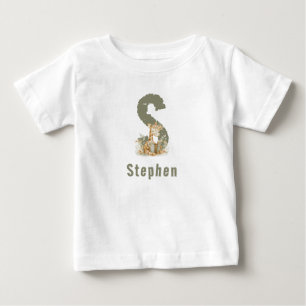 Camiseta Para Bebê Girafa Monograma e Nome em Verde Salvia