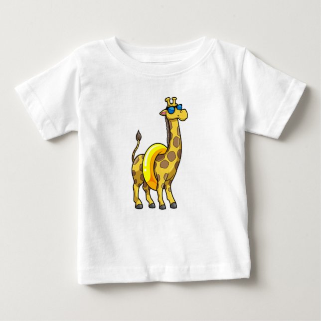 Camiseta Para Bebê Girafa na praia com Natação e óculos de sol (Frente)