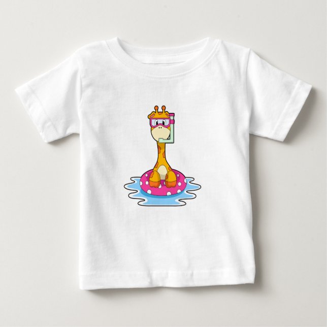 Camiseta Para Bebê Girafa Nadando com Snorkel (Frente)
