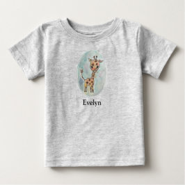 Camiseta Para Bebê Girafa Personalizada à Mão com Aquarela