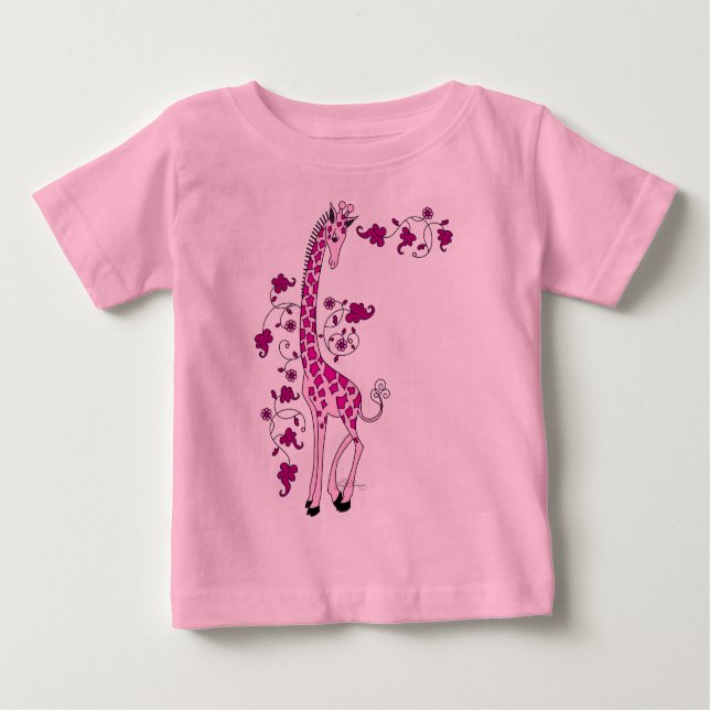 Camiseta Para Bebê Girafa Rosa bonito (Frente)