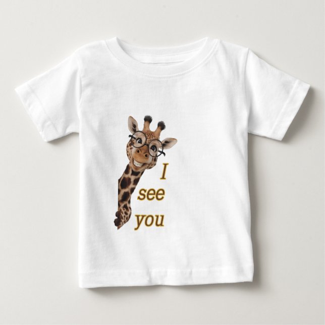 Camiseta Para Bebê Girafa.Text.Vejo você (Frente)