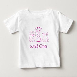 Camiseta Para Bebê Girafa "Wild One", Leão, Contorno Rosa Hippo