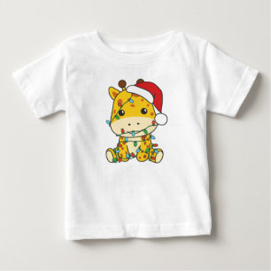 Camiseta Para Bebê Girafas de Natal Girafas Feriam Animais de inverno
