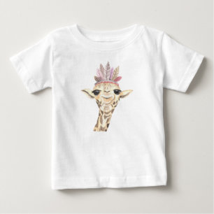 CAMISETA PARA BEBÊ GIRAFFE ADORÁVEL COM PENAS DE PINCO E PINCO