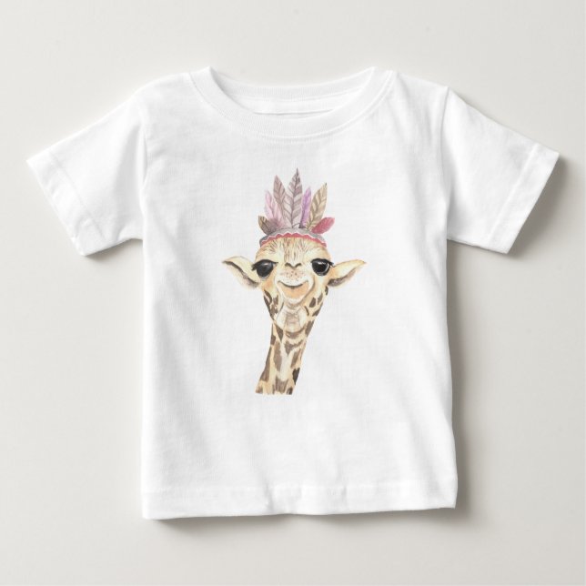 CAMISETA PARA BEBÊ GIRAFFE ADORÁVEL COM PENAS DE PINCO E PINCO (Frente)