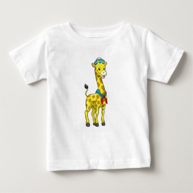 Camiseta Para Bebê Giraffe as Sailor with Sailor hat (Frente)