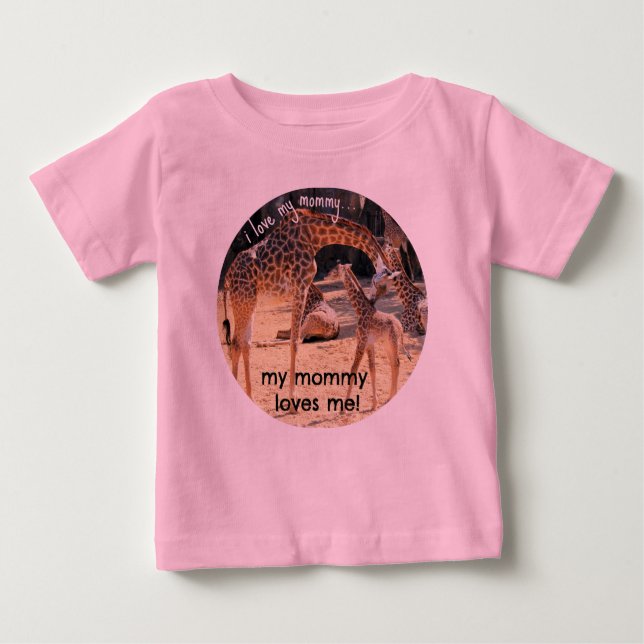 Camiseta Para Bebê Giraffe & Baby, eu amo minha mamãe, mamãe me ama (Frente)