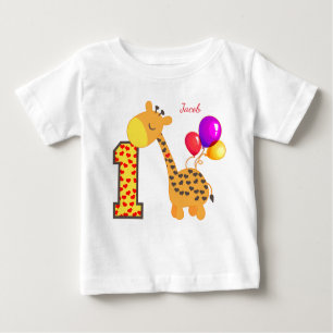 Camiseta Para Bebê Giraffe - Primeira Festa de aniversário Personaliz