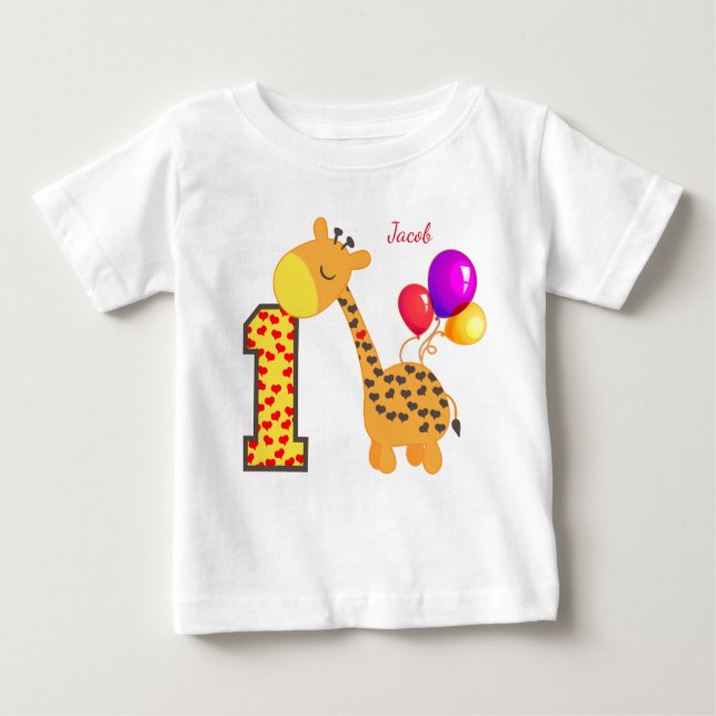 Camiseta Para Bebê Giraffe - Primeira Festa de aniversário Personaliz (Frente)