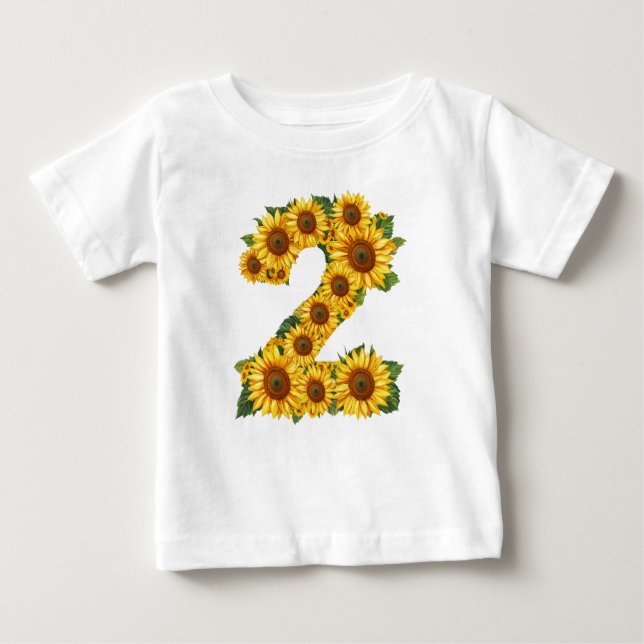 Camiseta Para Bebê Girassóis Tema Número 2 para Meninas de 2 Anos (Frente)
