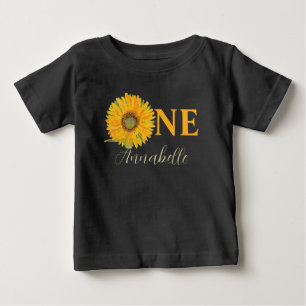 Camiseta Para Bebê Girassol 1º Aniversário Aquarela Amarela Bebê