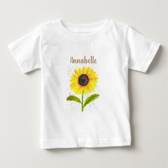 Camiseta Para Bebê Girassol-amarelo-marrom-impermeável-impermeável (Frente)