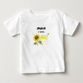 Camiseta Para Bebê Girassol Aquarela com Borboletas 1º Aniversário