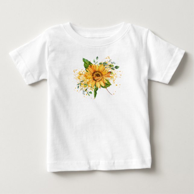 Camiseta Para Bebê Girassol e libélula respingos outono (Frente)