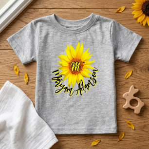 Camiseta Para Bebê Girassol Sunshine + Nome Monograma Anúncio