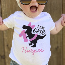Camiseta Para Bebê Girl 1st Birthday Dinosaur with Tutu T-Shirt