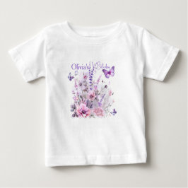 Camiseta Para Bebê Girl's 1st Birthday Lilac Butterflies Watercolor
