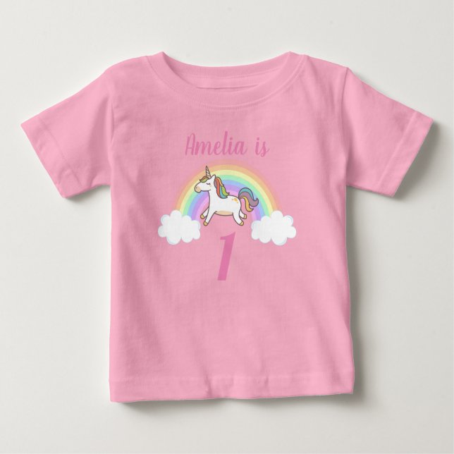 Camiseta Para Bebê Girls - primeiro aniversario de Nomes Personalizad (Frente)