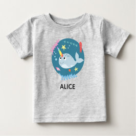 Camiseta Para Bebê Girls Trendy e Cute Rainbow Narwhal e Nome