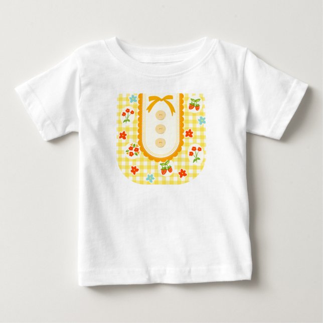 Camiseta Para Bebê Girly gingham check pattern with cute ribbon (Frente)