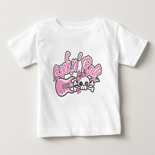 Camiseta Para Bebê Girly Rock n' Roll Skull (Frente)