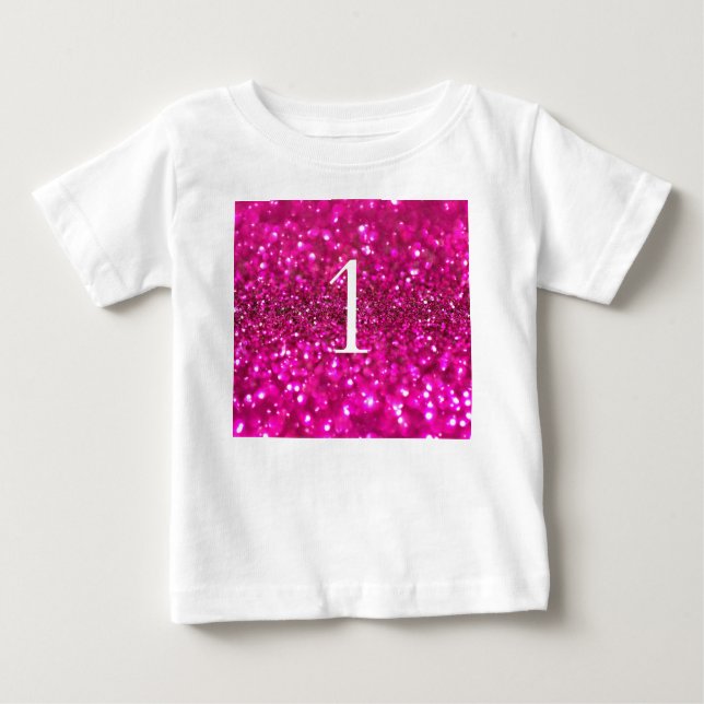 Camiseta Para Bebê Glitter Brilhante Rosa 1rua glamour Aniversário (Frente)