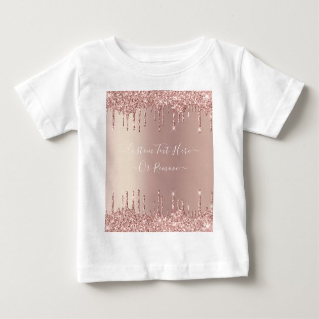 Camiseta Para Bebê Glitter Dourado rosa Personalizado Seu Nome De Tex (Frente)