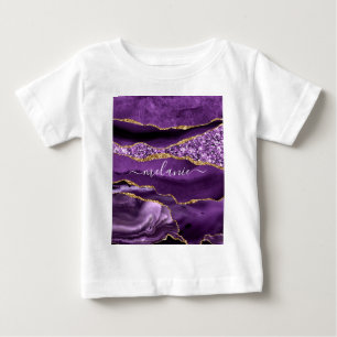 Camiseta Para Bebê Glitter Dourado Roxo Nome Personalizado Baby T Shi