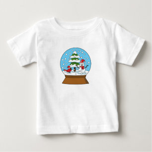 Camiseta Para Bebê Globo de Neve com Cardeal Snowman e Pine Tree