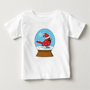 Camiseta Para Bebê Globo de Neve com Cardeal Vermelho Bonito