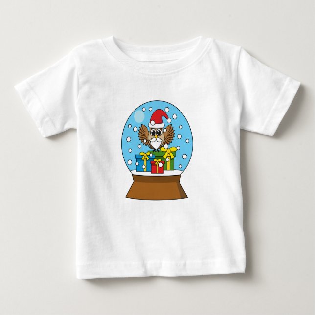 Camiseta Para Bebê Globo de Neve com Santa Claus Owl (Frente)