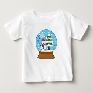 Camiseta Para Bebê Globo de Neve com Snowman e Pine Tree